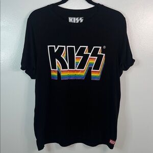 Kiss Black Tee with Rainbow Logo